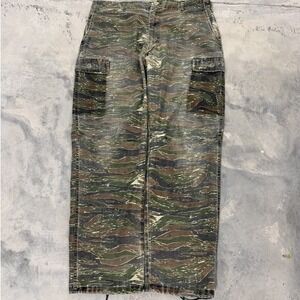 Vintage 70s Tiger Stripe Camo Cargo Pants Military Style Utility Trousers L 34